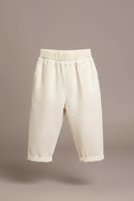 Pantalon Fluide Écru Ample Coton Enfant Décontracté - Beige - vue 3