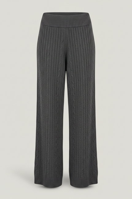 Pantalon Fluide Gris Maille Câblée Laine Mérinos Ample - vue 2