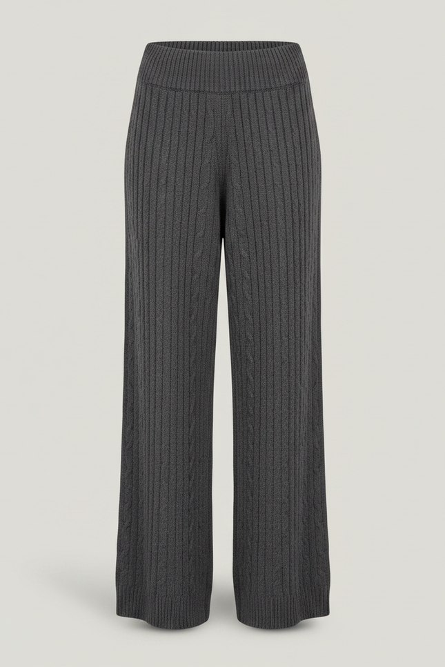 Pantalon Fluide Gris Maille Câblée Laine Mérinos Ample - vue 2