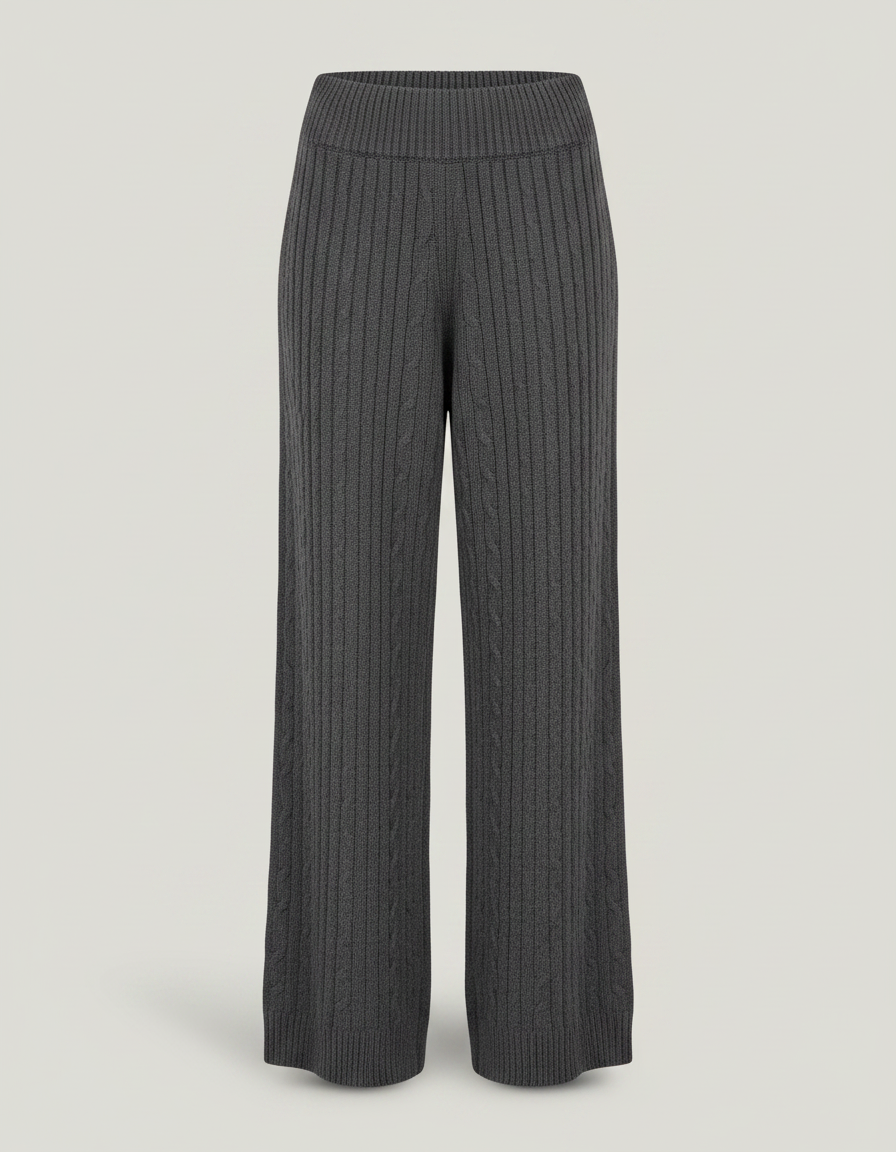 Pantalon Fluide Gris Maille Câblée Laine Mérinos Ample - vue 2