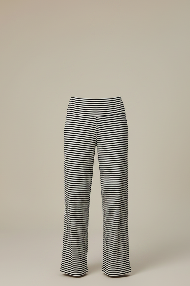 Pantalon Fluide Rayé Noir Blanc Ample Décontracté - Multicolore Maille - vue 3