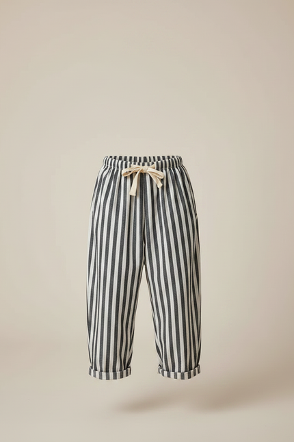 Pantalon Fluide Rayé Noir Blanc Coton Ample Enfant - Imprimé - vue 3