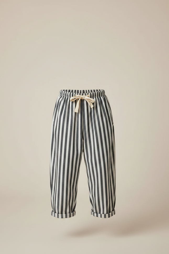 Pantalon Fluide Rayé Noir Blanc Coton Ample Enfant - Imprimé - vue 3