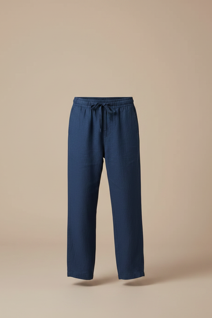 Pantalon Fluide Bleu Marine Lin Ample Garçon - vue 3