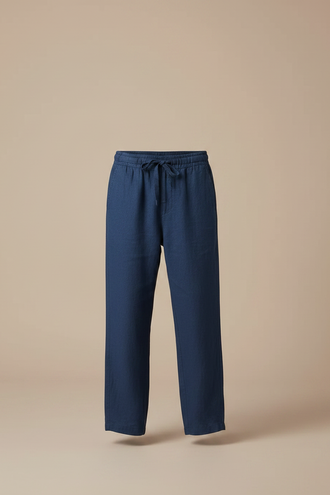 Pantalon Fluide Bleu Marine Lin Ample Garçon - vue 3