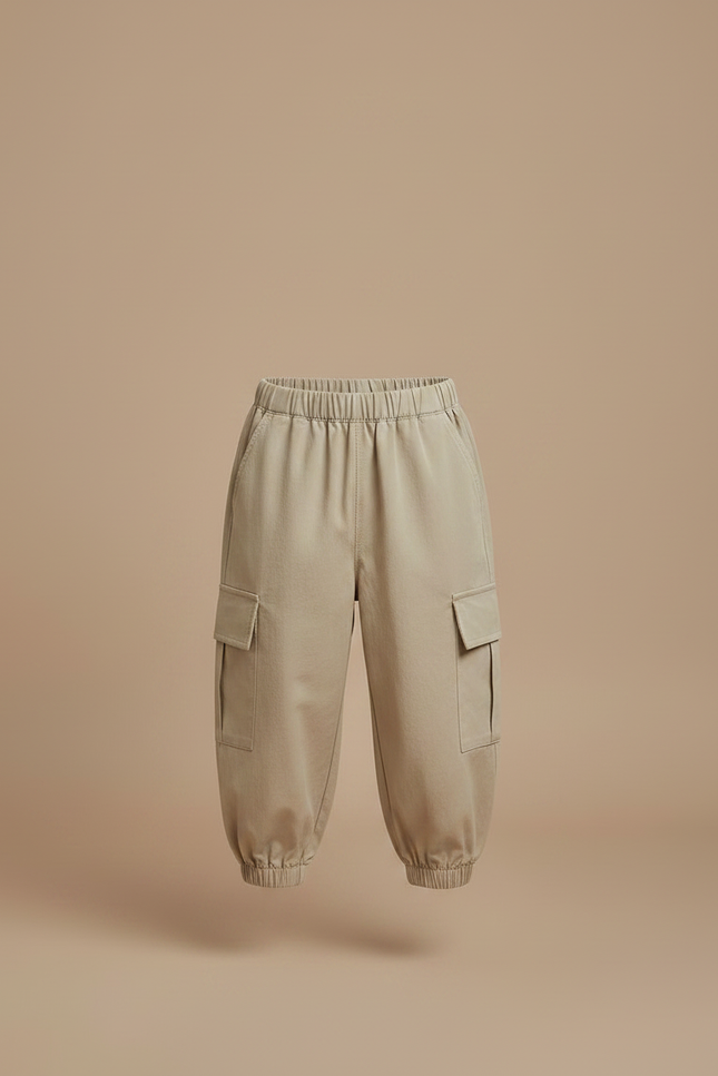 Pantalon Fluide Cargo Beige Uni Enfant Décontracté - Toile - vue 3