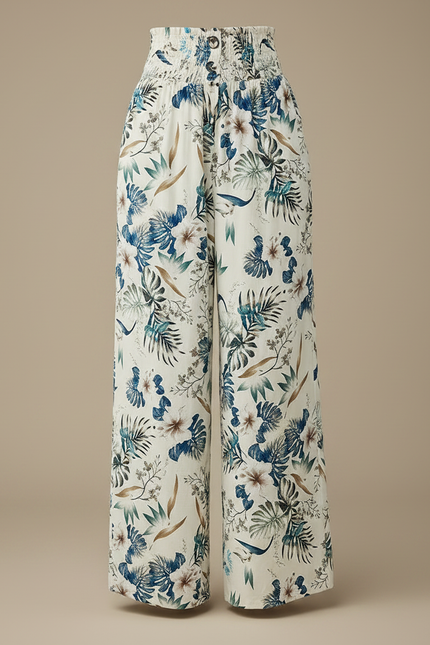 Pantalon Fluide Imprimé Floral Ample Écru Femme - Beige Viscose - vue 3