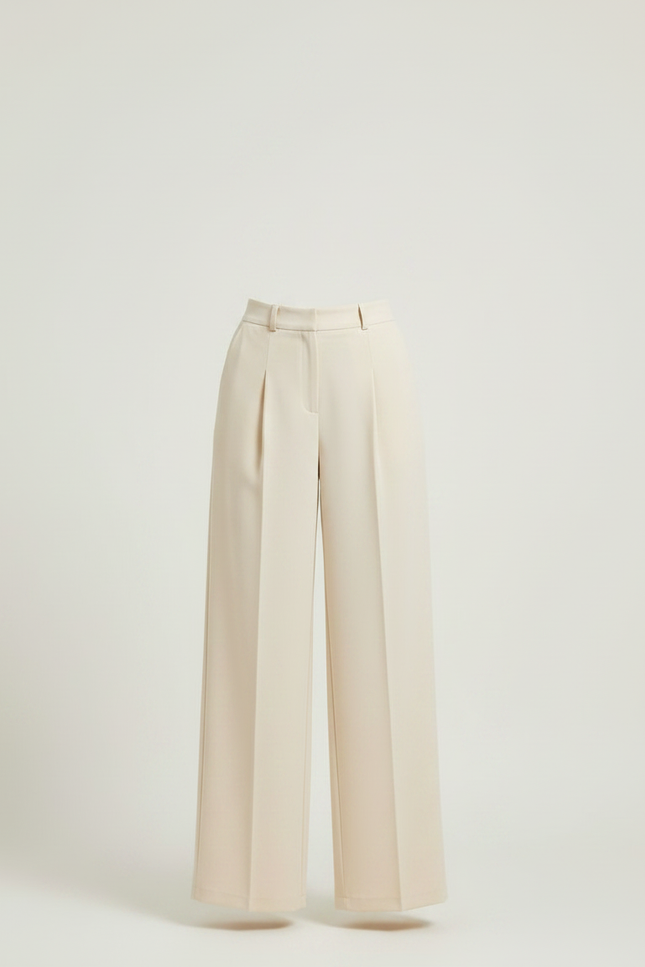 Pantalon Fluide Écru Taille Haute Ample Élégant Femme - Beige Polyester - vue 3