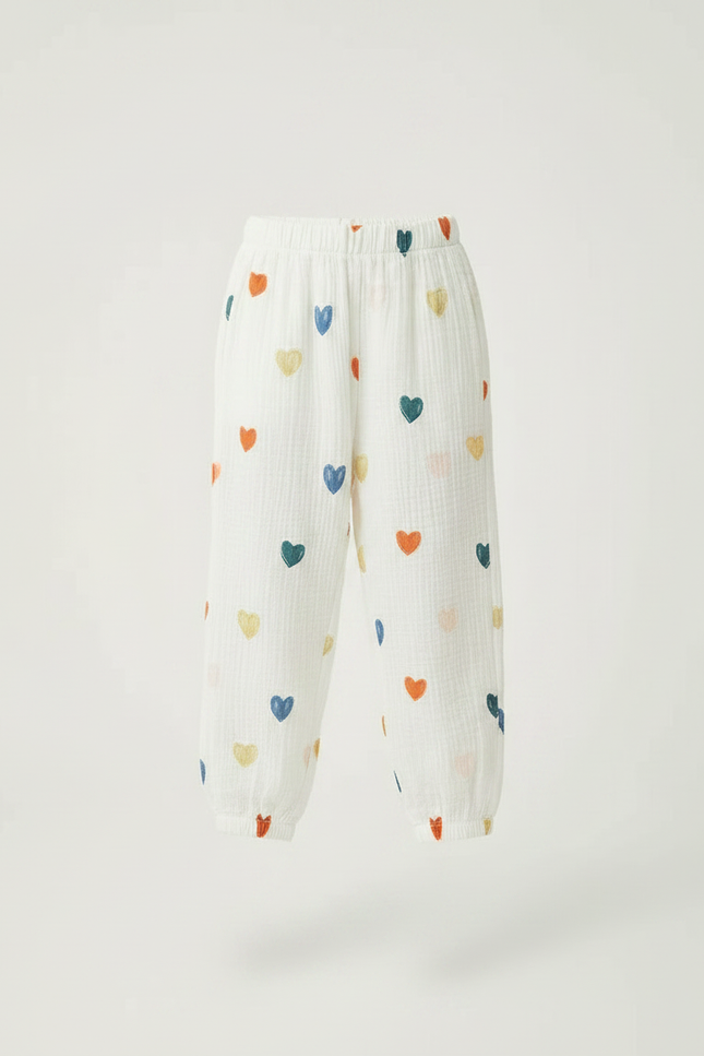 Pantalon Fluide Blanc Cœurs Colorés Ample Muslin Enfant - Coton - vue 3