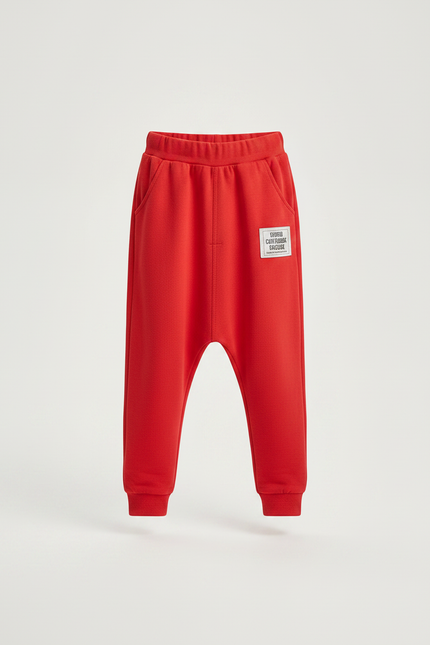 Pantalon Fluide Rouge Ample Coton Enfant Décontracté Sportif - Molleton - vue 3