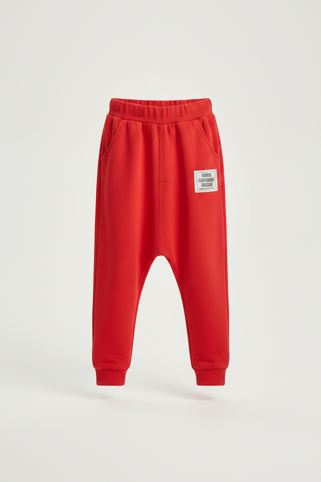 Pantalon Fluide Rouge Ample Coton Enfant Décontracté Sportif - Molleton - vue 3