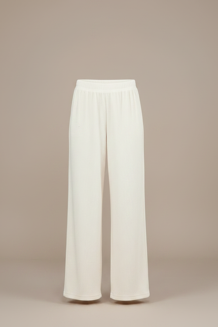 Pantalon Fluide Écru Côtelé Ample Décontracté Fille - Beige Cordé - vue 3