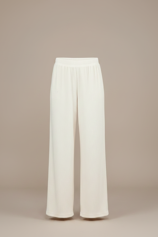 Pantalon Fluide Écru Côtelé Ample Décontracté Fille - Beige Cordé - vue 3