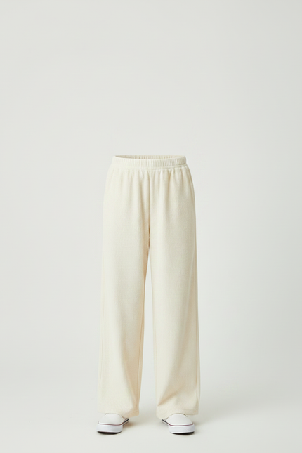 Pantalon Fluide Crème Côtelé Ample Décontracté Enfant - Beige Cordé - vue 3