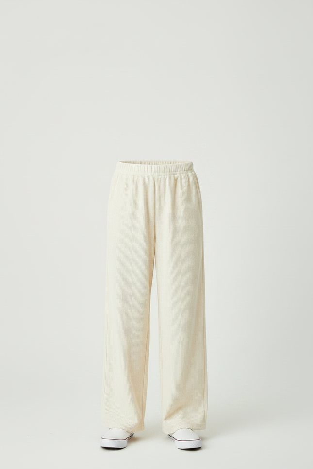 Pantalon Fluide Crème Côtelé Ample Décontracté Enfant - Beige Cordé - vue 3