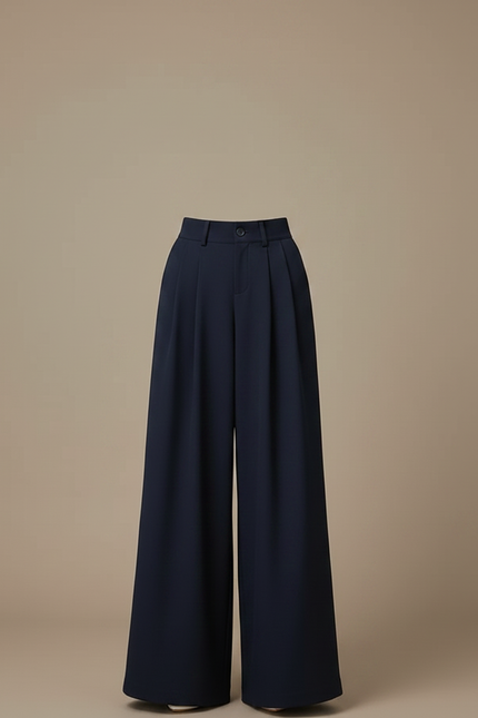 Pantalon Fluide Bleu Marine Ample Plissé Élégant - Viscose - vue 3