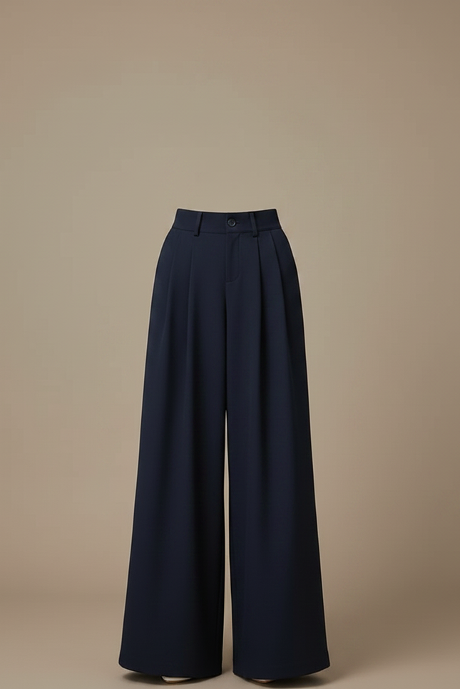 Pantalon Fluide Bleu Marine Ample Plissé Élégant - Viscose - vue 3