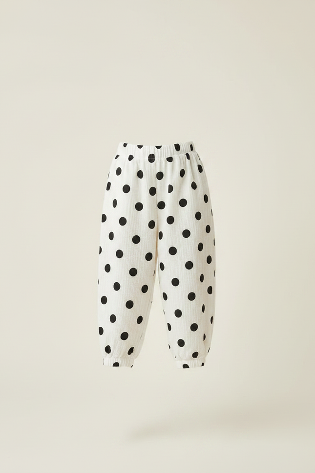 Pantalon Fluide Blanc Pois Noirs Ample Coton Enfant - Imprimé - vue 3