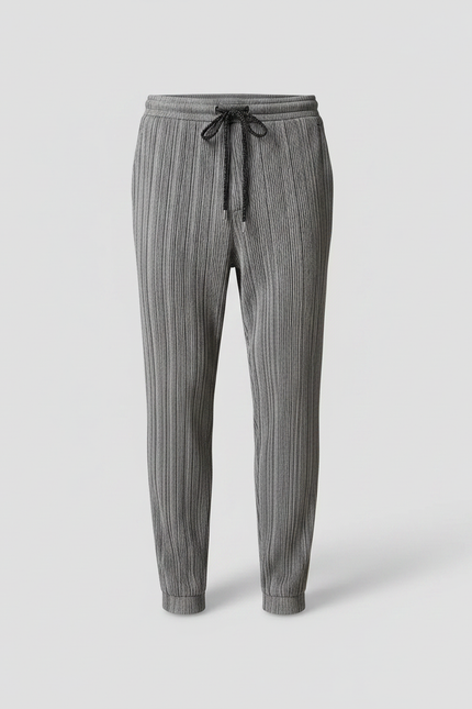 Pantalon Fluide Plissé Gris Décontracté Homme Cordon - Polyester - vue 3