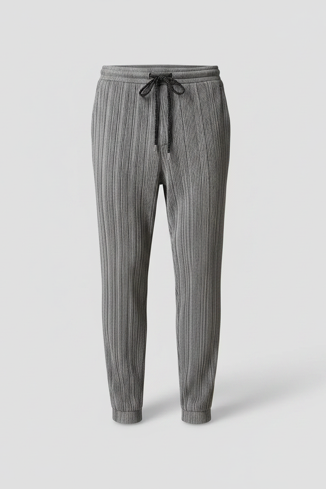 Pantalon Fluide Plissé Gris Décontracté Homme Cordon - Polyester - vue 3