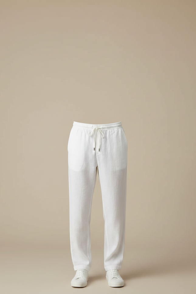 Pantalon Fluide Blanc Lin Ample Décontracté Léger Homme - vue 3