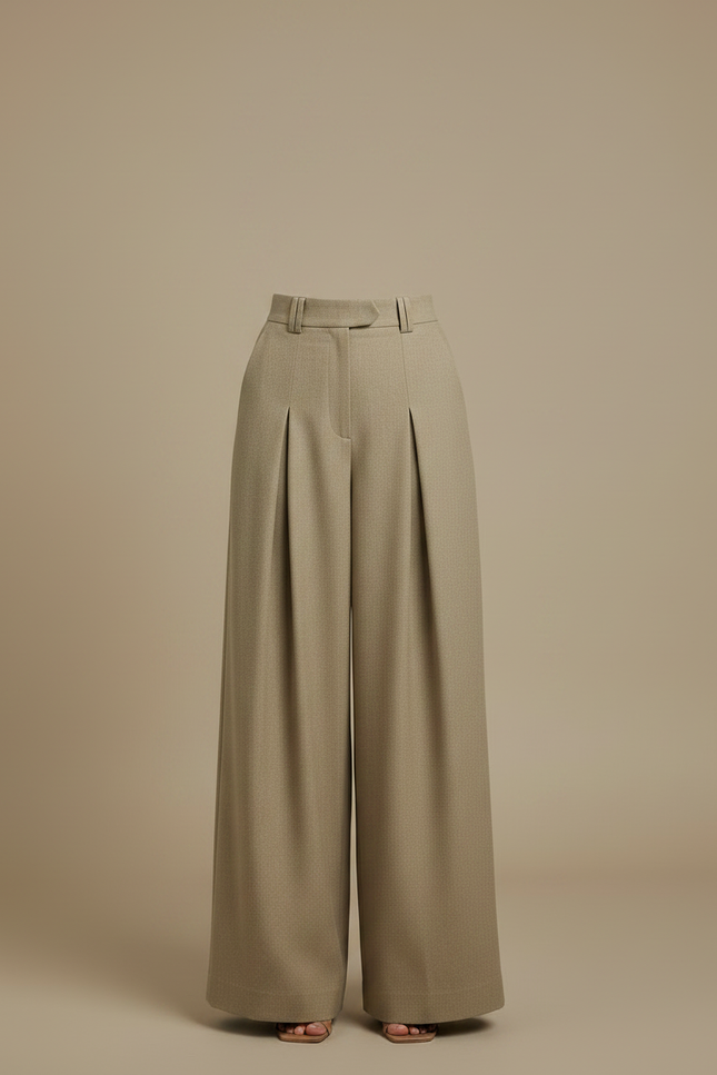 Pantalon Fluide Beige Plissé Ample Chic Élégant - Kaki Gabardine - vue 3