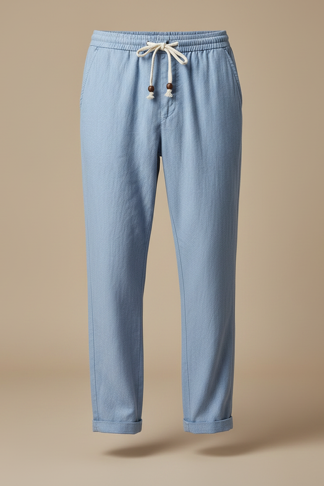 Pantalon Fluide Bleu Jean - Lin - vue 3