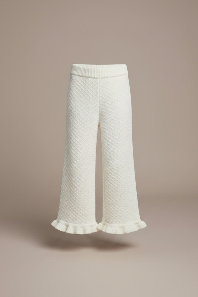 Pantalon Fluide Blanc Ample Tricoté Hiver Enfant - Maille - vue 3