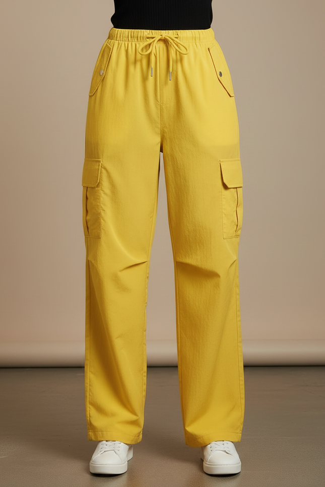 Pantalon Fluide Jaune Cargo Ample Décontracté Femme - Polyester - vue 3
