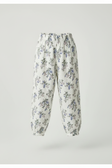 Pantalon Fluide Blanc Imprimé Floral Ample Coton - vue 3