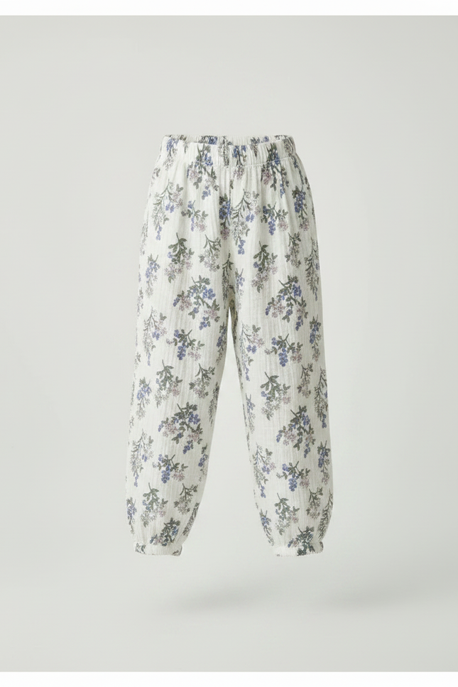 Pantalon Fluide Blanc Imprimé Floral Ample Coton - vue 3