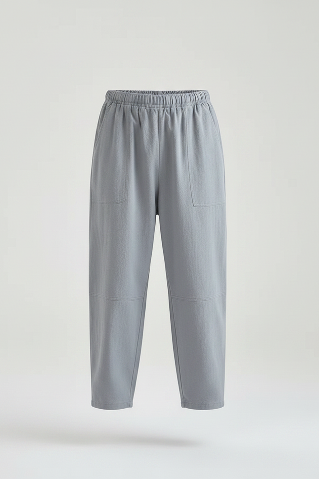 Pantalon Fluide Gris Coton Lin Ample Garçon - vue 3
