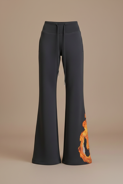 Pantalon Fluide Gris Évasé Flammes Taille Haute Confortable - Molleton - vue 3