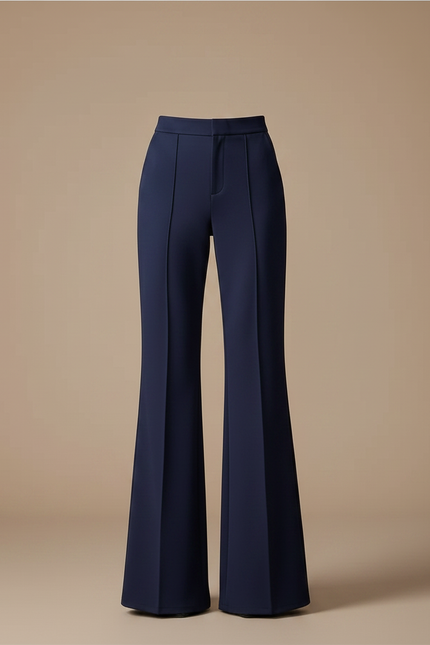 Pantalon Fluide Bleu Marine Évasé Taille Haute Élégant - Gabardine - vue 3
