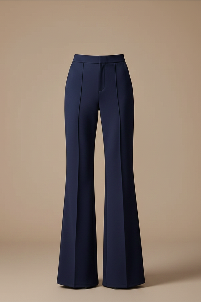 Pantalon Fluide Bleu Marine Évasé Taille Haute Élégant - Gabardine - vue 3