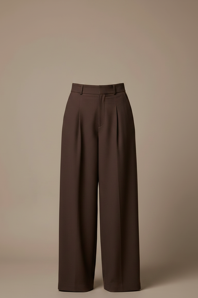 Pantalon Fluide Marron Ample Taille Haute Plissé - Gabardine - vue 3