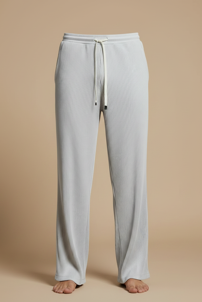 Pantalon Fluide Gris Plissé Droit Homme Cordon - Maille - vue 3