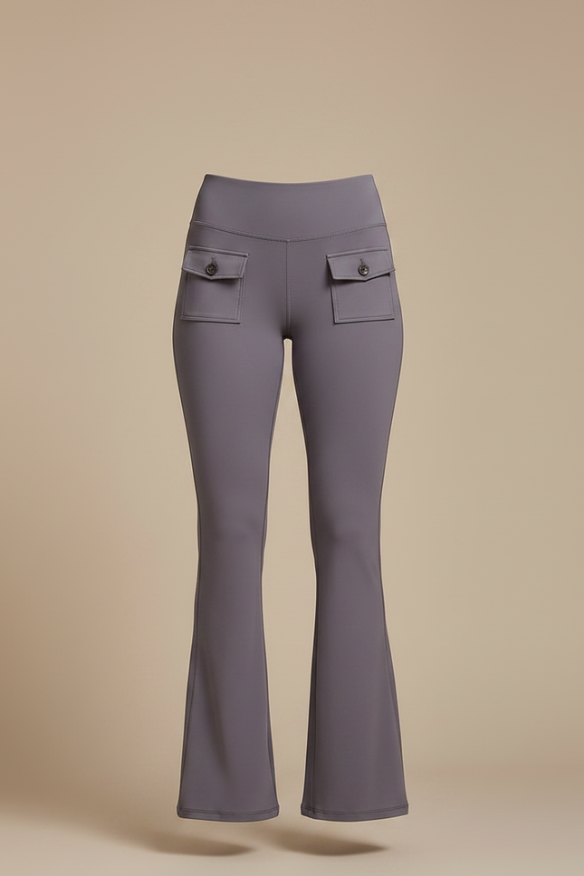 Pantalon Fluide Gris Violet Évasé Poches Taille Haute - Polyester - vue 3