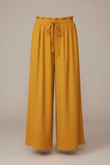 Pantalon Fluide Jaune Ample Taille Haute Confortable - Viscose - vue 3