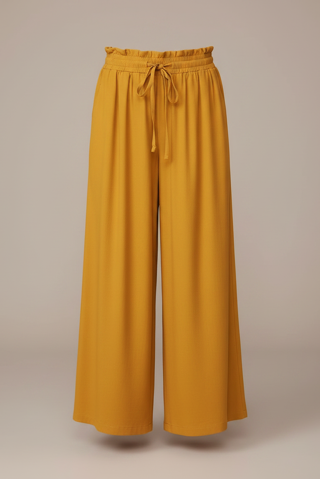 Pantalon Fluide Jaune Ample Taille Haute Confortable - Viscose - vue 3