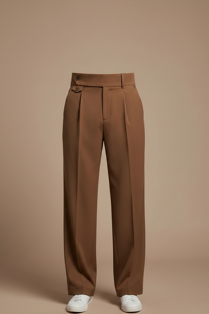Pantalon Fluide Marron Plissé Taille Haute Ample Homme - Polyester - vue 3