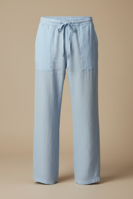 Pantalon Fluide Bleu Ciel Lin Ample Décontracté - vue 3
