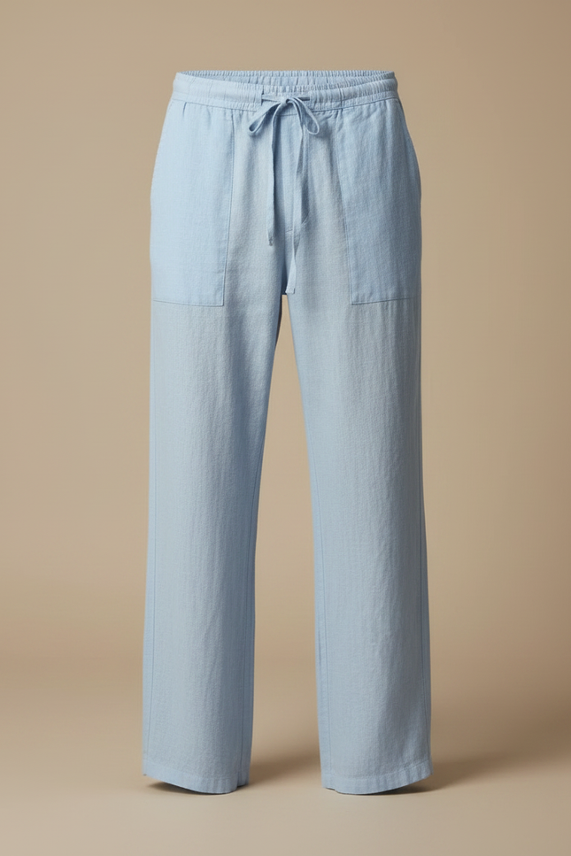 Pantalon Fluide Bleu Ciel Lin Ample Décontracté - vue 3