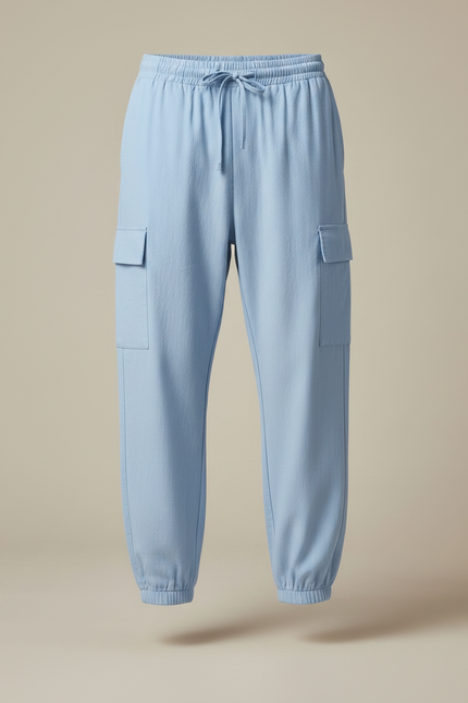 Pantalon Fluide Cargo Coton Lin Ample Homme Bleu - vue 3