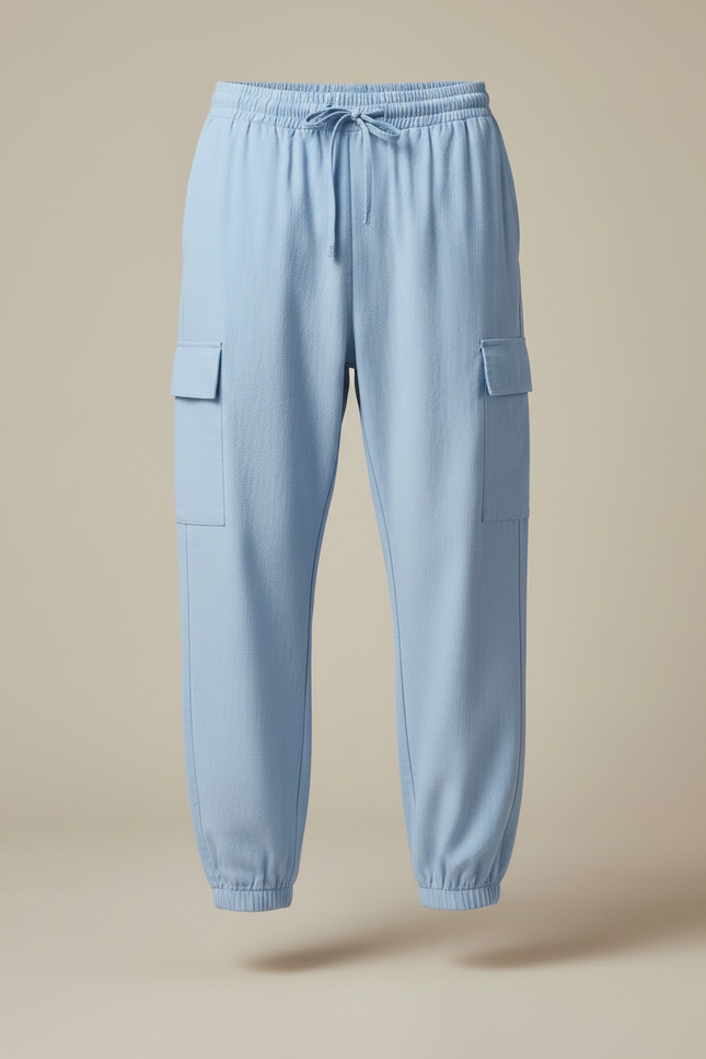 Pantalon Fluide Cargo Coton Lin Ample Homme Bleu - vue 3