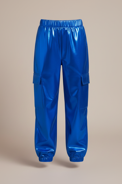 Pantalon Fluide Métallisé Bleu Cargo Brillant Fille - Polyester - vue 3