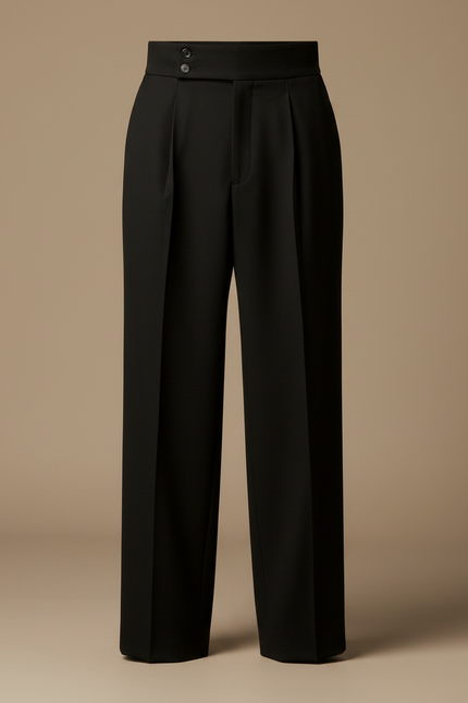 Pantalon Fluide Noir Plissé Droit Élégant Homme - Laine - vue 3