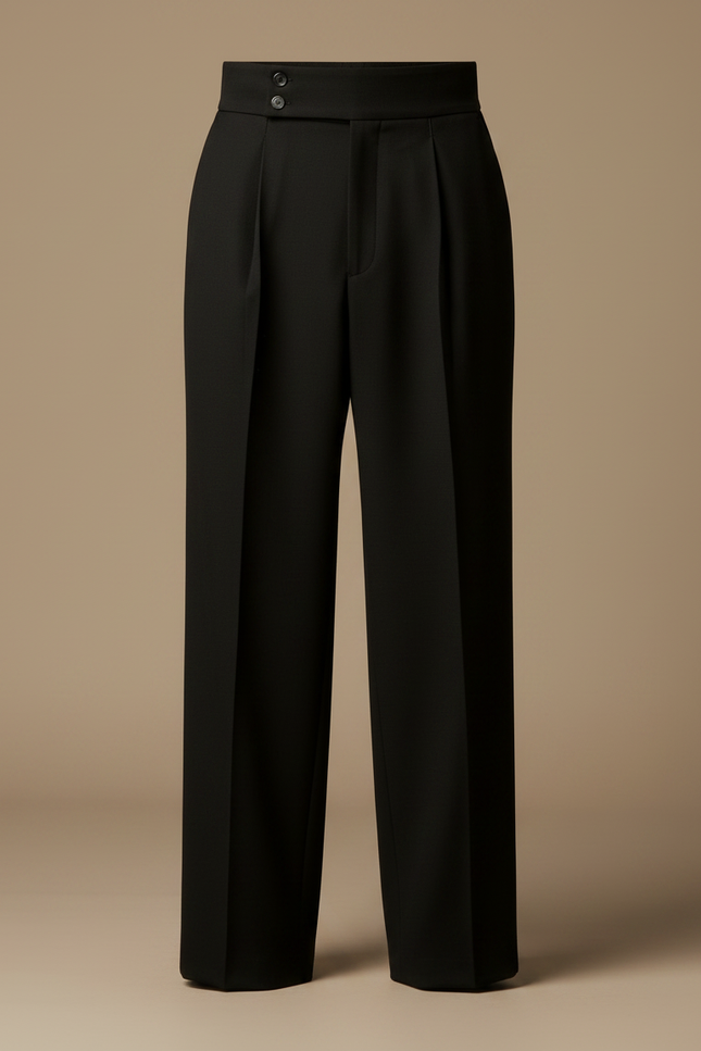 Pantalon Fluide Noir Plissé Droit Élégant Homme - Laine - vue 3