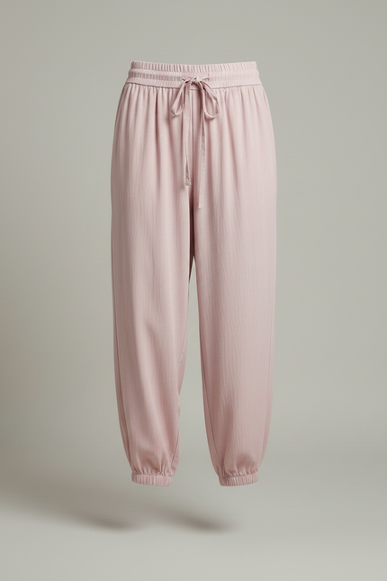 Pantalon Fluide Rose Ample Cordon Cheville Décontracté - Lin - vue 3