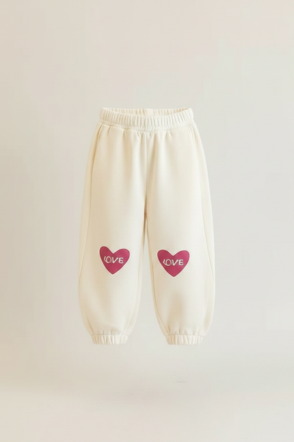 Pantalon Fluide Écru Ample Coton Cœurs Filles - Beige Molleton - vue 3
